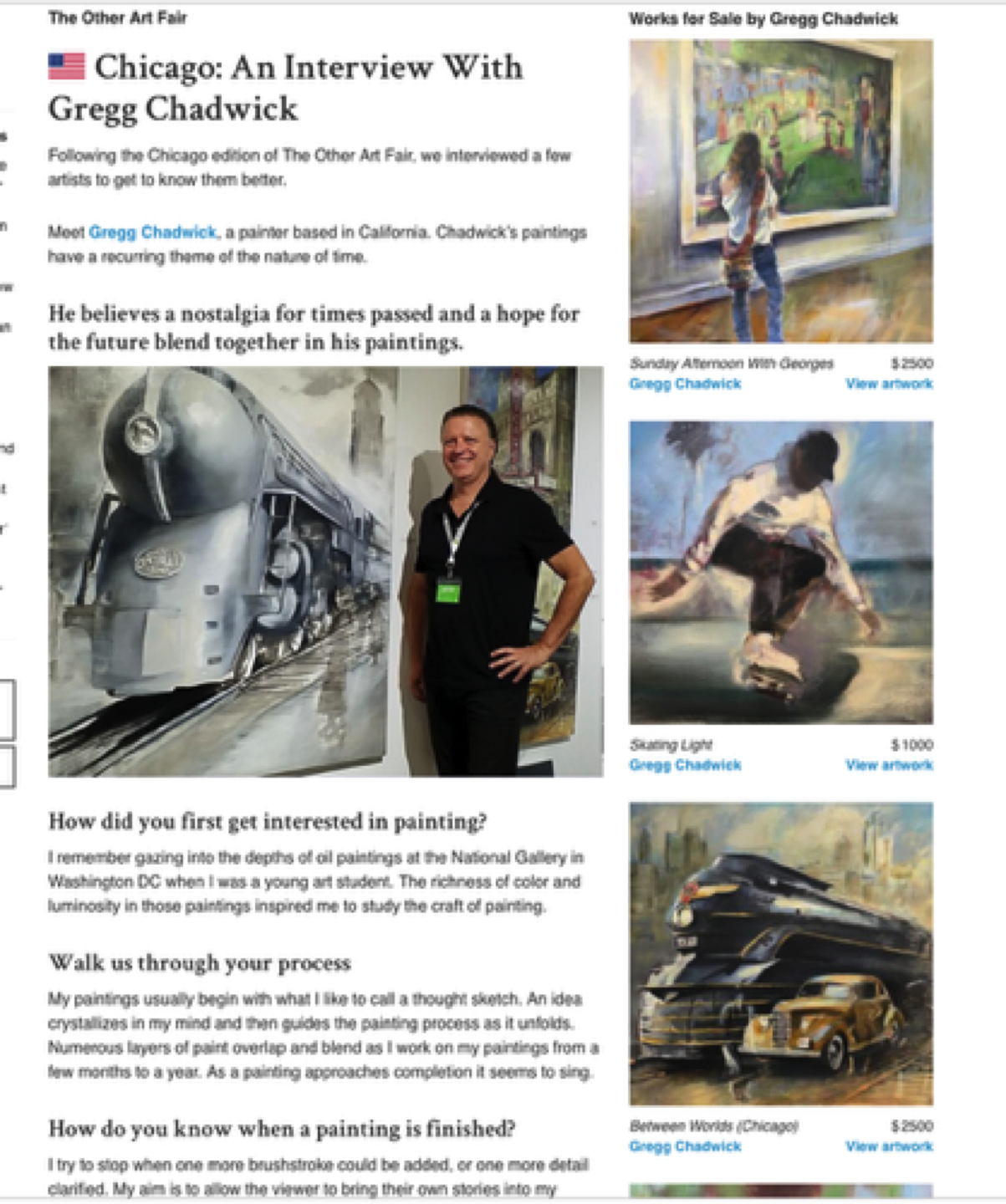 Gregg Chadwick Interview About Exhibiting in The Other Art Fair Chicago - March 2019